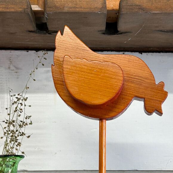 Hand-Carved Vintage Wooden Chicken Weathervane Sculpture Farmhouse Decor - Picture 1 of 6